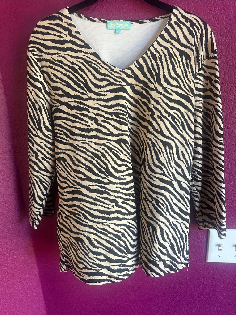 Anthony's Black and Beige Zebra-Print V-Neck Tunic